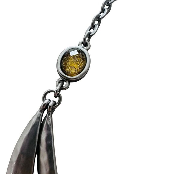 Lane Bryant Hammered Hammered Metal Double Strand Necklace/Yellow Glass Accents - Picture 3 of 5